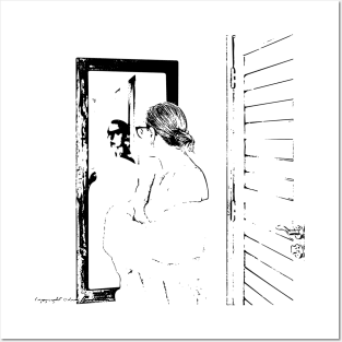 Black and White Mirror Mirror Woman in a Bathrobe Posters and Art